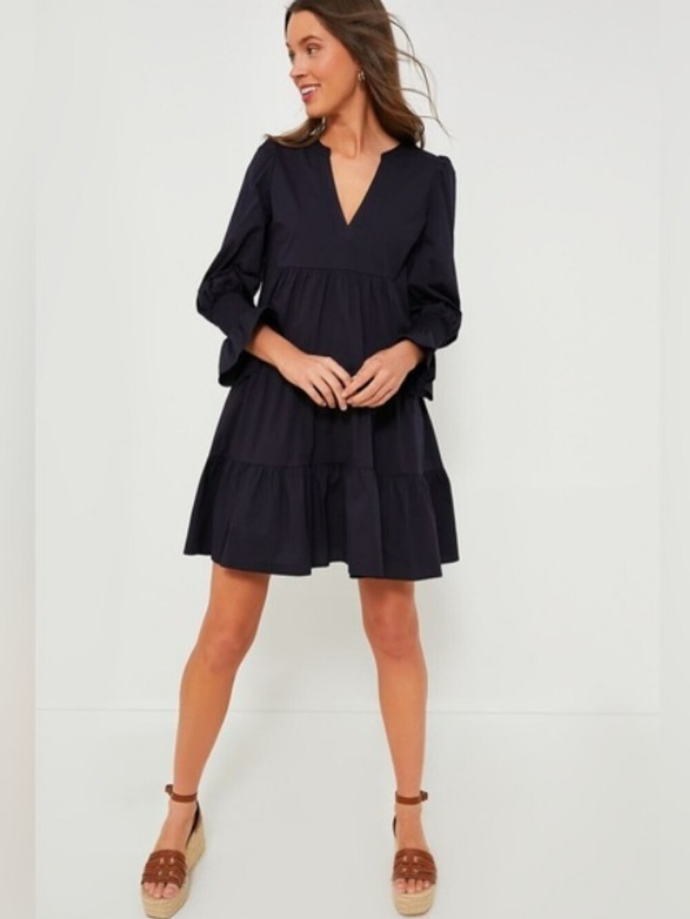 Pomander Place X Tuckernuck Navy Blue Crepe Kenzo Dress Tiered Ruffle - Picture 9 of 10